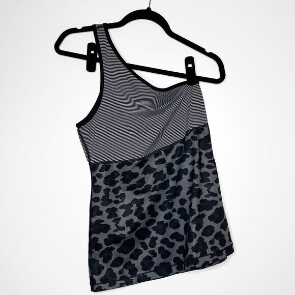 Lululemon One Shoulder Animal Print Striped Tank Women's Gray Black Size 6? - Picture 2 of 4